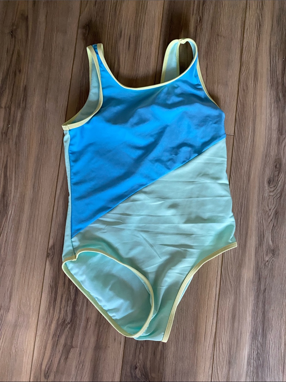 wonder nation Blue & Light Green One-Piece Swimsuit with Yellow Trim